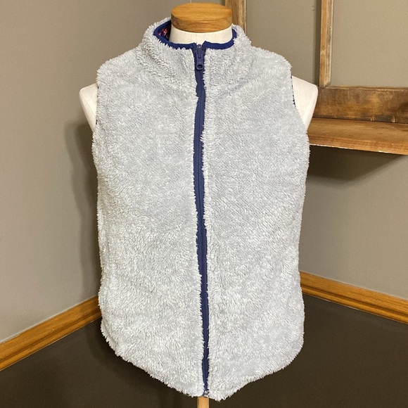 Buffalo navy blue floral & gray fleece reversible puffer vest size L - Picture 2 of 12